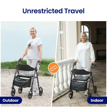 VOCIC Black Rollator Walker | 330lb Capacity | Adjustable Backrest & Indoor/Outdoor Wheels