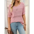 thumbnail image 2 of Womens Short Sleeve Sweaters Summer Round Neck Pullover Sweater Crochet Tops Pink XL, 2 of 8