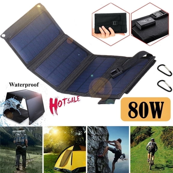 MDHAND 80W Foldable Portable Solar Panel with USB Port for Outdoor Camping RV Travel