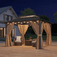 thumbnail image 2 of Clouddwell 12' x 10' Gazebo for Patio, Gazebo Pergola with Sloped Roof, Large Wall-Mounted Heavy Duty Awnings, for Deck, Patio and Backyard,Brown, 2 of 8