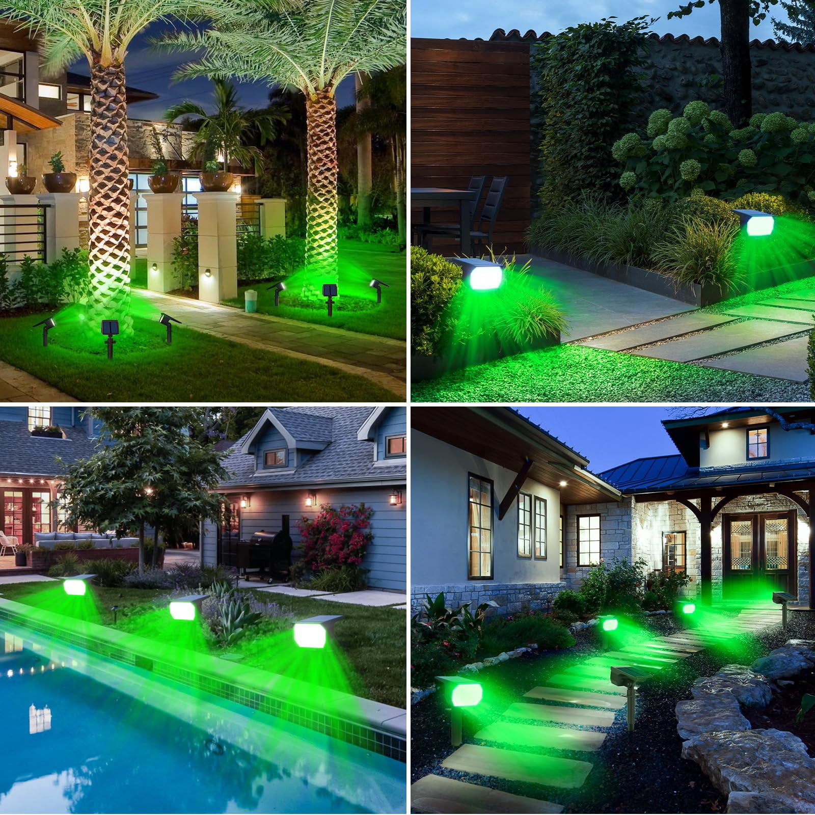 HOVMAP Landscape Lighting Solar Powered 72 LEDs 1500mAh Battery 3 Lighting Modes IP67 ABS Plastic 4 Pack for Yard Garden Deck, 4Pc Green light