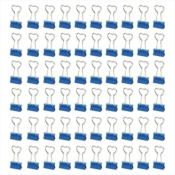 Clips Metálicos para Carpetas con en Forma de Corazón, 60 Piezas, Color Azul