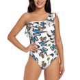 thumbnail image 2 of Picia Funny Excavator Pattern Women's One Piece Swimsuits,One Shoulder Swimwear Asymmetric ,Ruffle Monokinis Bathing Suits,High Waisted Flattering Bathing Suits-, 2 of 8