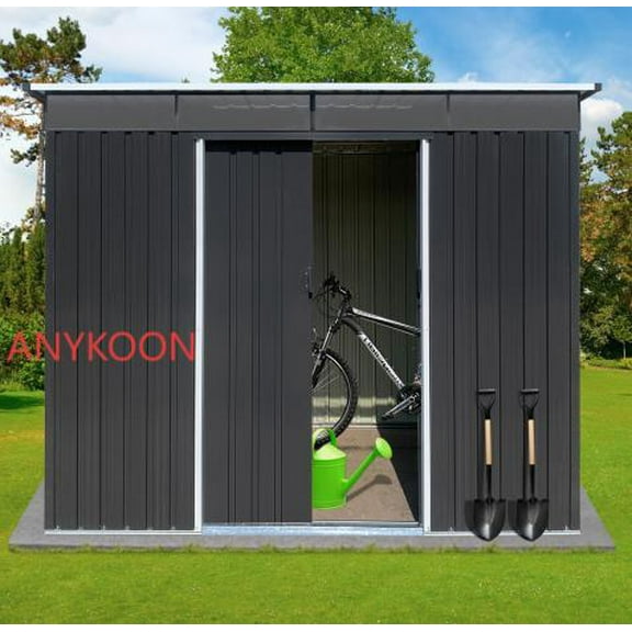 Anykoon 6ftx8ft Metal garden sheds, outdoor storage sheds Acrylic Total with two integrated punched vents,no window,Black