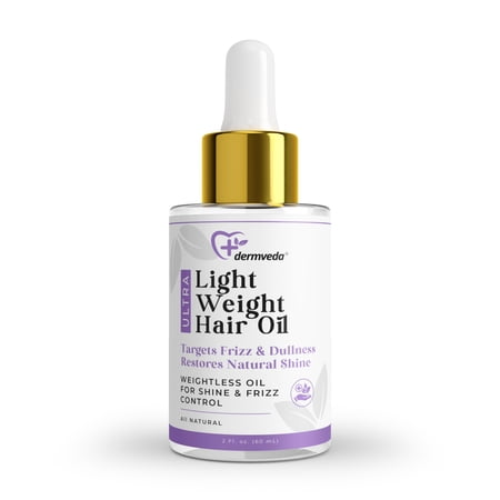 Dermveda Ultra-Light Weight Hair Oil, Lightweight Hair Oil For Shine And Frizz Control With Grapeseed Oil, Jojoba Oil, Squalane, Baobab Oil, Vitamin E, Citrus Lavender Essential Oils, 2 Fl Oz