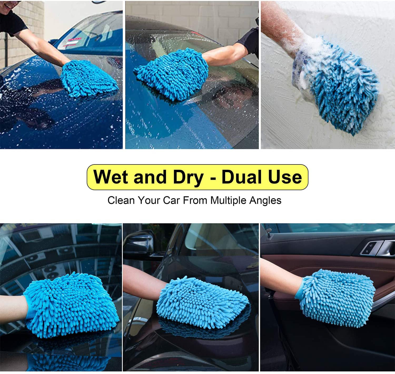 BokWin 1PCS Car Wash Mitt Scratch Free, 5-Finger Microfiber Wash Mitts, Car  Interior Exterior Cleaning Gloves, Auto Chenille Washing Sponge Kits for