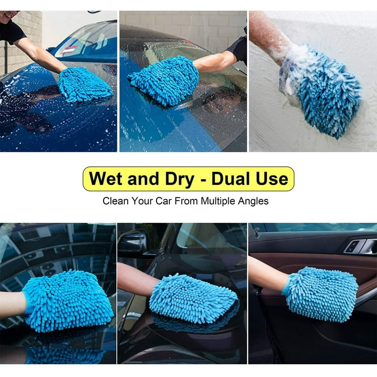 Car Wash Mitt 2 Pack - Large Size Microfiber Wash Mitt Car Cleaning Mitts  Premium Chenille Car Washing Gloves Winter Waterproof Car Wash Rag Sponge