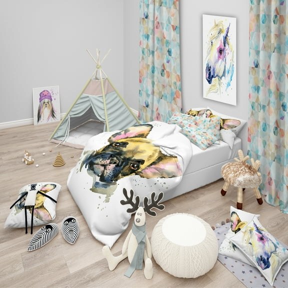 Designart 'Watercolor Brown Dog Illustration' Modern & Contemporary Duvet Cover Set