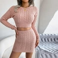 thumbnail image 4 of Fesfesfes Women Sweater Fall And Winter Round Neck Sexy Cropped Sweater Package Hip Skirt Knitted Set Clothes Sale, 4 of 6