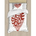 thumbnail image 1 of I Love You More Twin Size Duvet Cover Set, More Than Anything in the World in a Heart Shape with Grungy Color Splashes, Decorative 2 Piece Bedding Set with 1 Pillow Sham, Ruby White, by Ambesonne, 1 of 3
