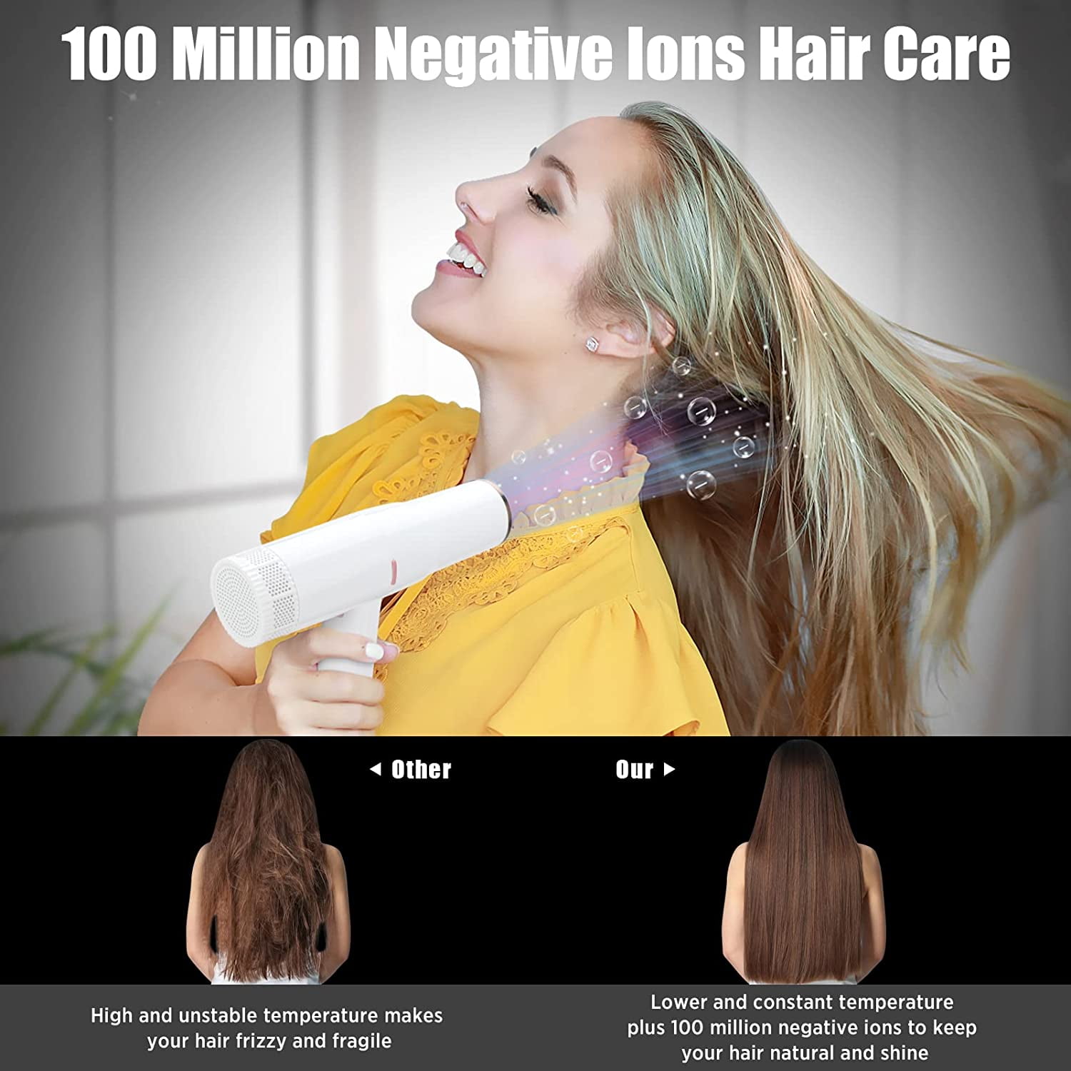 Hair Dryer with Diffuser, IG INGLAM Professional 110,000 RPM High Speed Brushless Motor Negative Ion , 3 Heat Settings 3 Speeds Powerful Blow Dryer