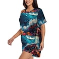 thumbnail image 2 of Fuzoiu Fantasy Underwater Adventure Print Women's Short-Sleeved Pajama Set,Lounge Sleepwear Set,Womens Pajama Sets 2 Piece,Button-Up Top and Shorts with Pockets-Medium, 2 of 7