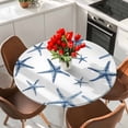thumbnail image 2 of Navy Blue Starfish Coastal Round Tablecloth 55-60 Inch Round Fitted Table Cloth with Elastic Edge, Summer Beach Nautical Ocean Waterproof Table Cover Protector for Outdoor Picnic Party Dining, 2 of 9