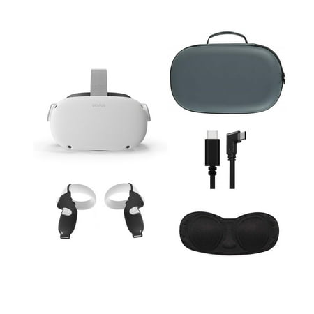 2021 Oculus Quest 2 All-In-One VR Headset 128GB, Touch Controllers, Glasses Compatible, 3D Audio, Mytrix Carrying Case, Link Cable (3M), Black Grip Cover, Lens Cover, Silicone Face Cover