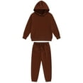 thumbnail image 2 of TSSOE Kids 2 Piece Tracksuit Plain Sweatsuit Boys Girls Hooded Sweatshirt Jumper with Jogger Coffee 110, 2 of 9