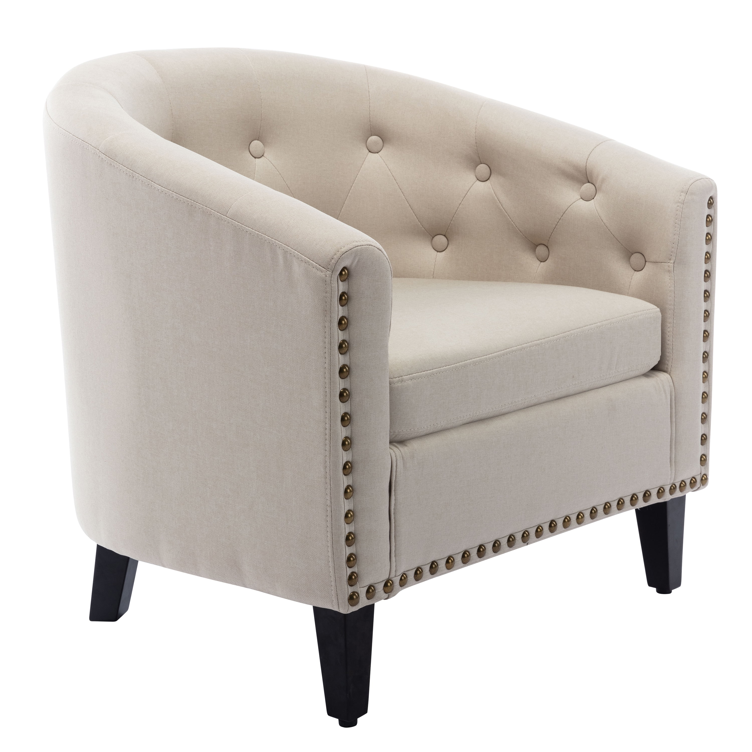 DEALTOPS PU Leather Tufted Barrel Chair for Living Room Bedroom-Beige