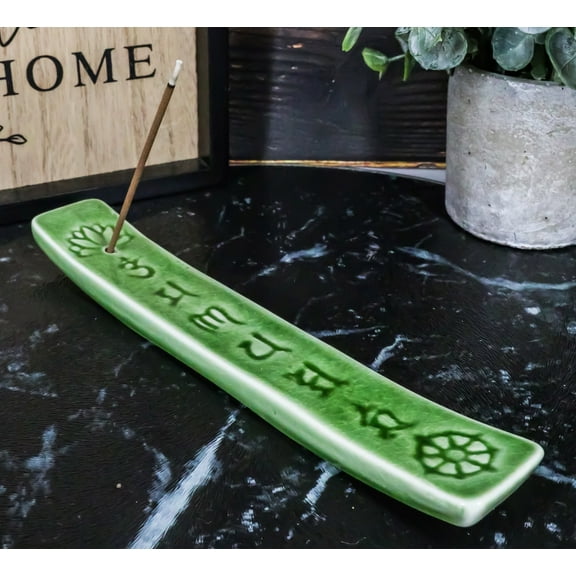 Ceramic Green Chakra Sacred Symbols Mandala Incense Burner Feng Shui Zen Yoga