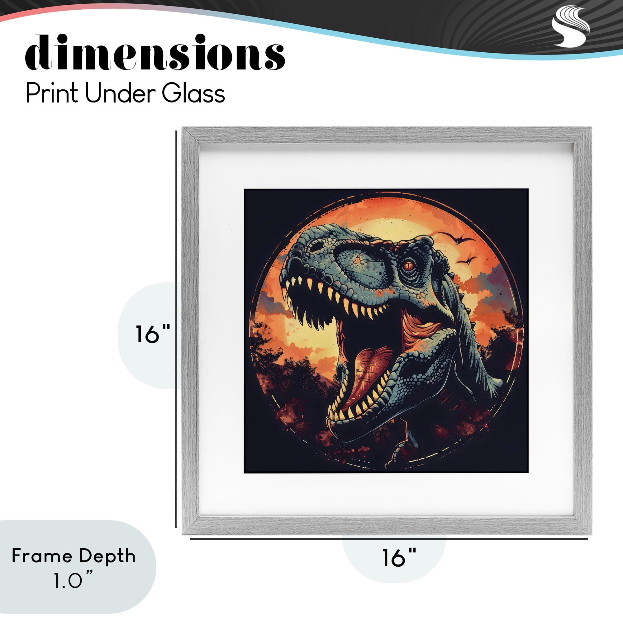 Stupell Industries Ancient Dino Roaring at Sunset Gray Framed Print Under Glass, design by Creative Studio