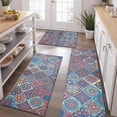 thumbnail image 2 of Red Floral Square Pattern Kitchen Rugs Sets Of 3,Kitchen Runner Rugs Non Skid Washable,Decorative Kitchen Floor Mats for Kitchen,Sink,Laundry,17"x30"+ 17"x47" + 17"x59", 2 of 6