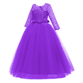 thumbnail image 6 of IDOPIP Flower Girls Vintage Floral Lace Dress 3/4 Sleeve Floor Length Tulle Dresses Wedding Party Evening Formal Pegeant Dance Prom Ball Gown 13-14 Years,Dark Purple, 6 of 8