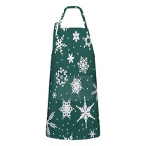 Green Christmas Snowflake Apron-Garden Aprons for Women with Pockets-Cotton Linen Waterproof Kitchen Cooking Gardening Aprons Adjustable for Kitchen,Cooking,BBQ and Salon 32"x27"