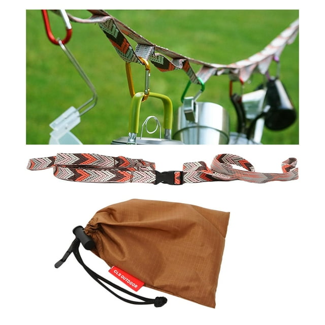 Cordón para acampar, cuerda colgante portátil para acampar para acampar, ir de excursión, tienda de campaña al aire libre marrón Cola correa de almacenamiento para camping