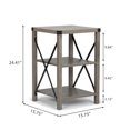 thumbnail image 3 of Farmhouse Square End Table, Wood Sofa Side Table with X-Shaped Metal Support, 3-Tier Storage Shelf for Living Room Bedroom Office, Gray Wash, 3 of 9