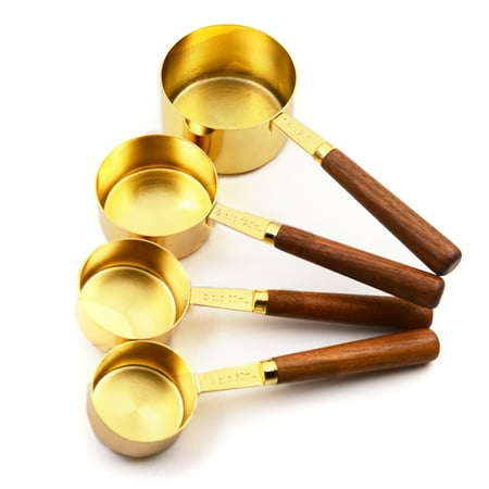 

4 Pcs Stainless Steel Wooden Handle Measuring Cup Professional Kitchen Tool Sugar Salt Flour New TOPOINT