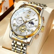 OLEVS Mens Watches Chronograph Business Dress Quartz Stainless Steel Waterproof Luminous Date Wrist Watch For Men White Dial