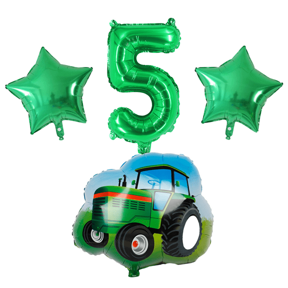 Number 5 Tractor Green Foil Balloon Set 5th Birthday Party Decor