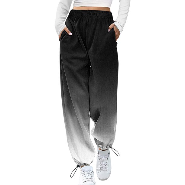 Pantalones de chándal degradados para mujer Pantalones de salón de ajuste holgado con bolsillos Pantalones de cintura alta Fridja hfkajh101889