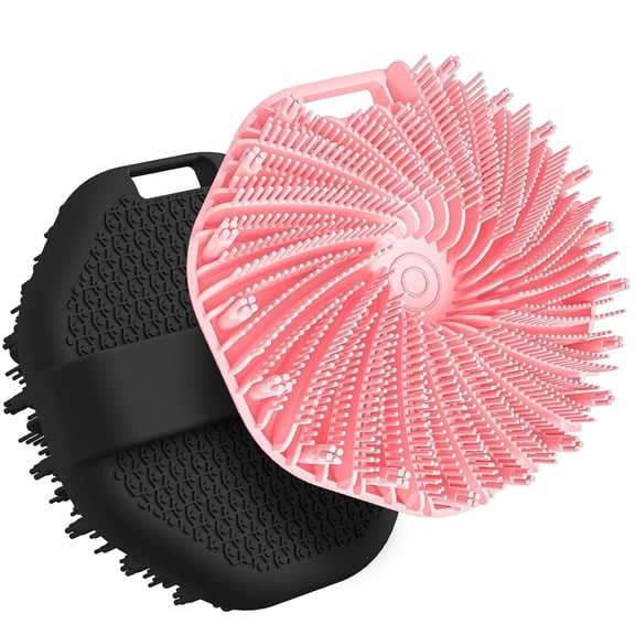 VANNYVANYA 2 Pcs Silicone Body Scrubber with Non-Slip Hand Strap, Exfoliating  Shower  Bath Brush(Black Pink)