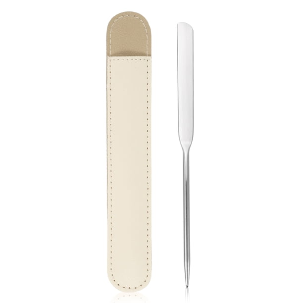 1 juego de espátula de maquillaje de acero inoxidable, herramienta de espátula de base líquida con estuche de piel sintética, espátula de paleta de mezcla de esmalte de uñas de lápiz labial, beige
