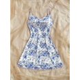 thumbnail image 4 of Blue Floral Print Draped Neck Cami Slip Dress For Women Summer Casual A-Line Mini Dress, 4 of 5
