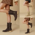 thumbnail image 2 of Women's Mid Calf Boots Slouchy Round Toe Flat Low Heel Riding Boots With back zipper, 2 of 8