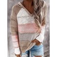 thumbnail image 6 of CreativeArrowy Womens Hollow Out Hooded Sweater Autumn Winter Striped Casual Knitted Long Sleeve Loose Fitting Pullover with Drawstring Hood Outwear Knitwear, 6 of 6
