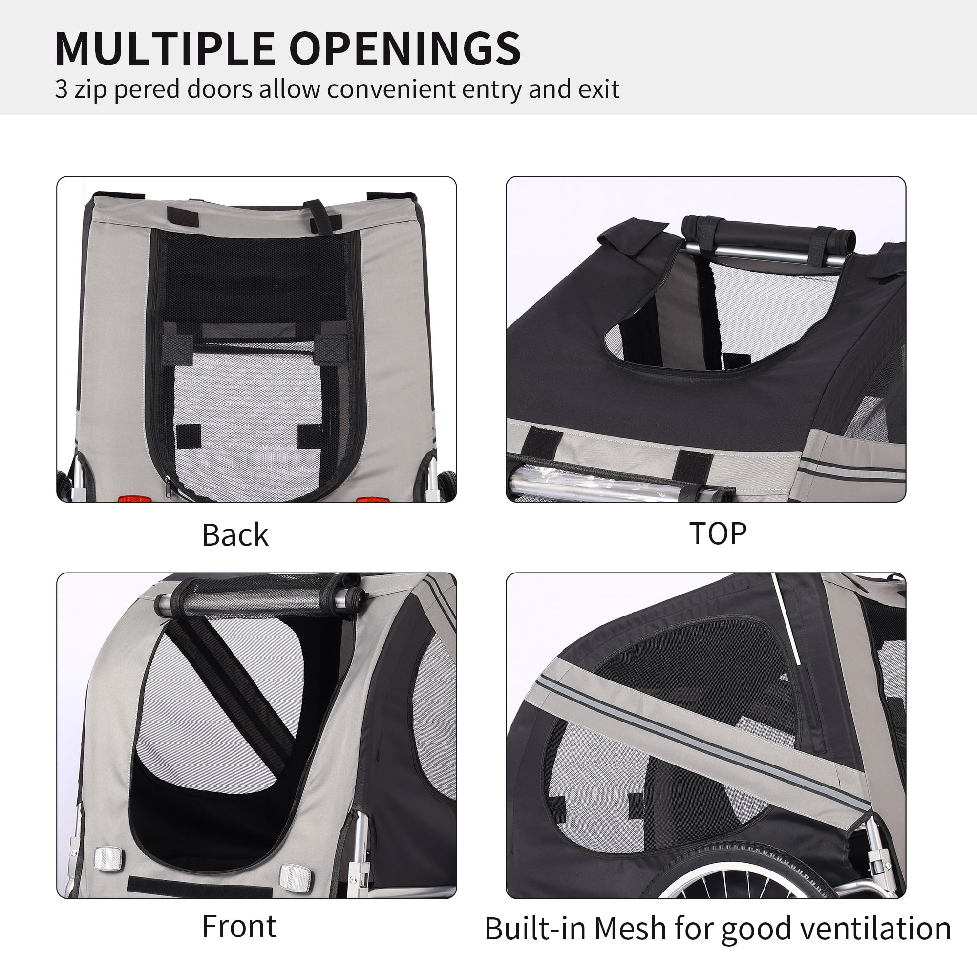 Pefilos 55" Dog Bike Trailer for Small and Medium, Pet Trailer with Suspension, Visibility Flag, Air-Filled Tires, Collapsible, Gray Pefilos 55" Dog Bike Trailer for Small and Medium, Pet Trailer with Suspension, Visibility Flag, Air-Filled Tires, Collapsible, Gray