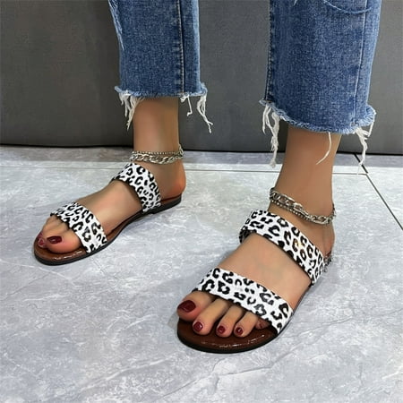 

Cathalem Cork Wedge Sandals Women Tan Fashion Summer Women Sandals Flat Print Leopard Print Open Nine Sandals for Women Size 7 Beige 6.5