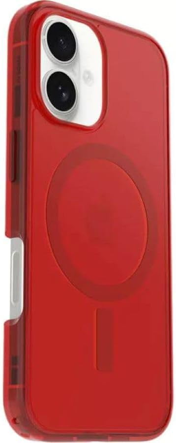 OtterBox iPhone 16 (Only) - Symmetry Clear Series+ Case - Cherry Tomato (Firecracker) - Snaps to MagSafe - Ultra-Sleek - Raised Edges Protect Camera & Screen - Non-Retail Packaging