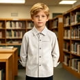 thumbnail image 6 of Fozruso Striped Button-Down Shirts for Boys Long Sleeve Collared Dress Shirts for Toddler and Kids, 6 of 7