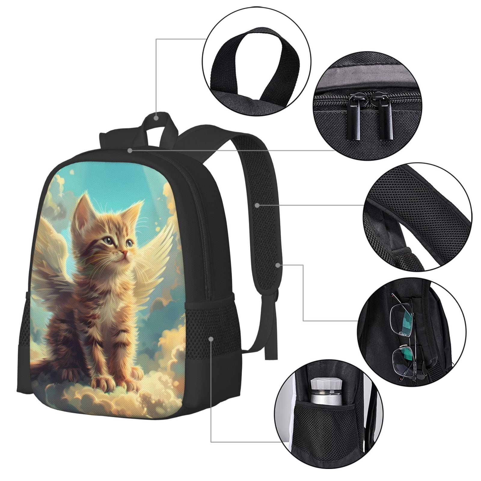 Ratiio Sunshine Cloud Cute Cat Backpack for Men and Women - Durable 600D Oxford Cloth -Large Capacity, Water-Resistant School, Travel, and Hiking Bag
