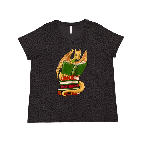 Inktastic Well-Read Cute Gold Dragon Reading Books Women's Plus Size T-Shirt