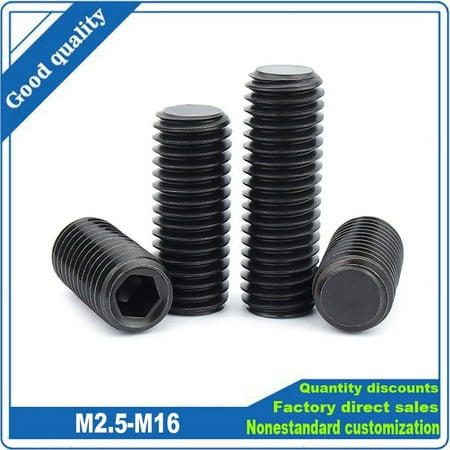 

1/50pcs Black Grade 12.9 Steel Hex Hexagon Socket Flat Point Set Screw End Grub Headless Bolt M2.5 M3 M4 M5 M6 M8 M10 M12 M16