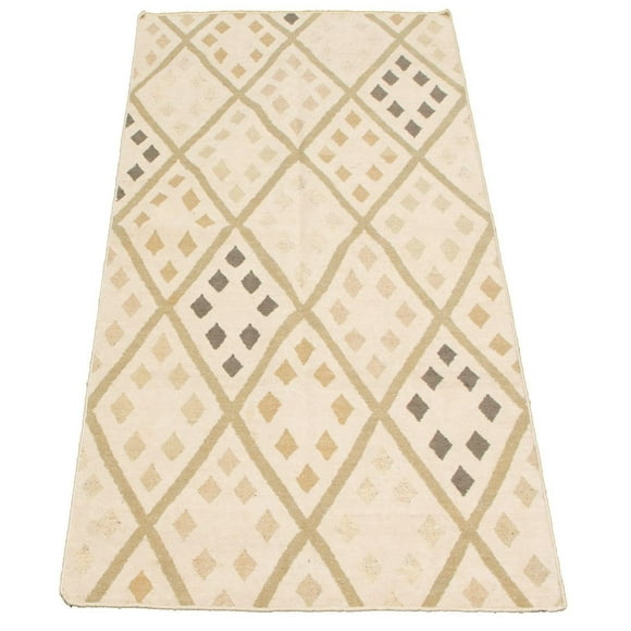 ECARPETGALLERY Tapis Fait à la Main pour Salon, Salle à Manger et Chambre à Coucher Marocain Collection Organique & Pure 5'0" x 7'8" en Ivoire