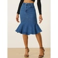 thumbnail image 4 of DARING DIVA Women's Denim Jean Bodycon Ruffles Fishtail Skirts M Dark Blue, 4 of 6