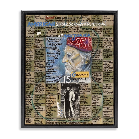 Stupell Industries Eclectic Willie Nelson Collage Black Floating Frame Canvas Art, 17 x 21, by Sabin