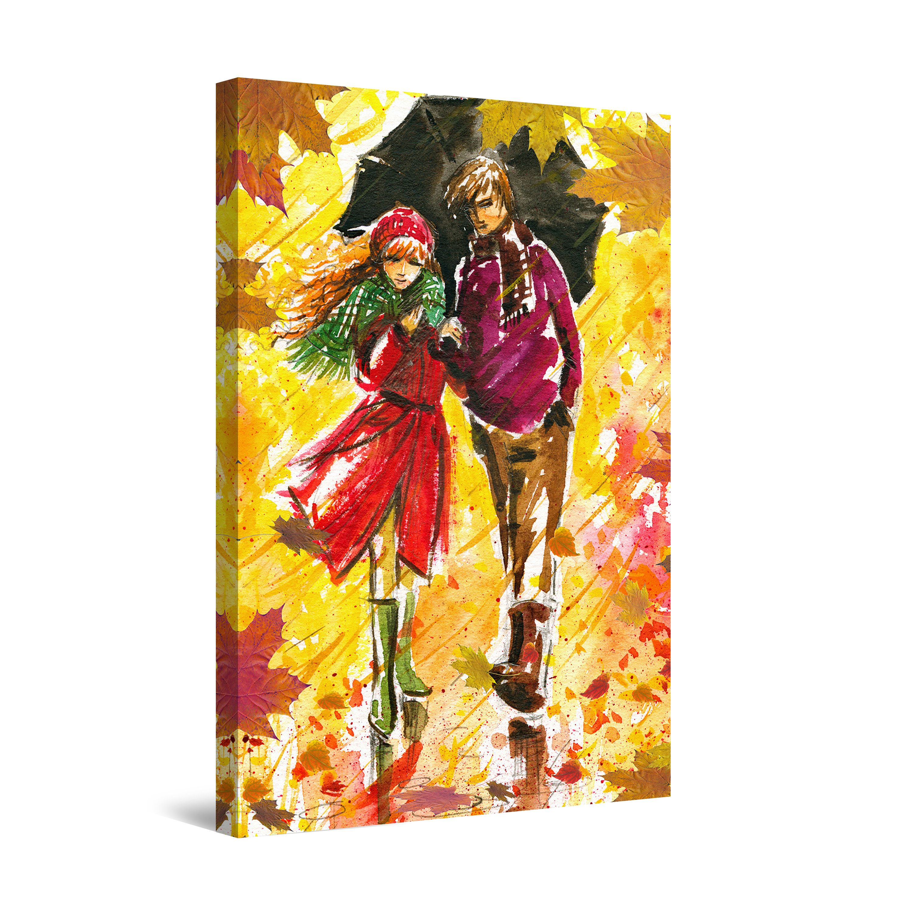 Startonight Canvas Wall Art Pastel Couple in the Rain, Framed Wall Decor 32" x 48"