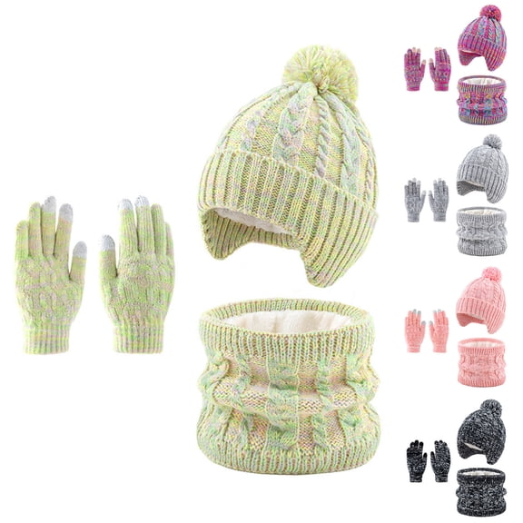 PureCasa Toddler Kids Winter Hats Gloves Neck Warmer for 2-10 Years Beanie Hat with Earflaps,Knit Mittens & Neck Gaiter Warmer for Kids