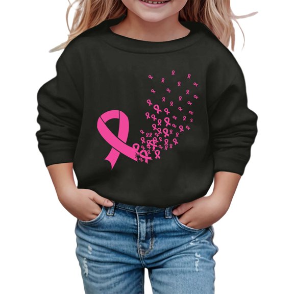 Kiijoy Girl Cancer Awareness Sweatshirt Graphic Crewneck Pullover Top, Black, 5-6 Years