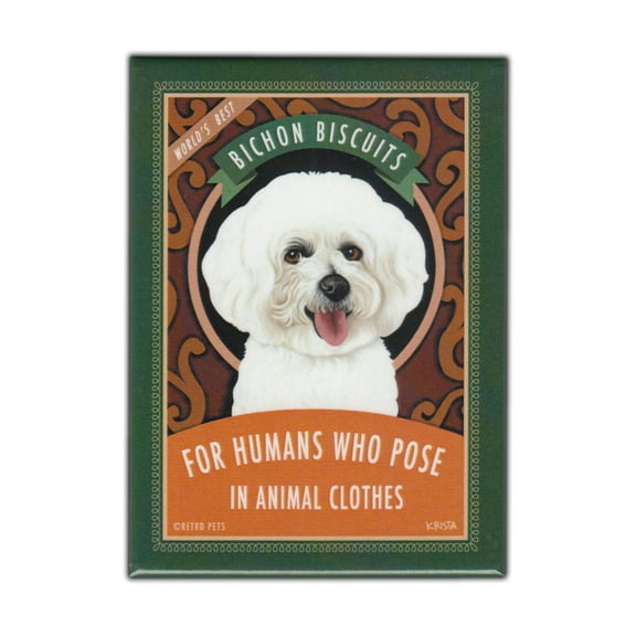 Retro Pets Magnet, Bichon Biscuits, Bichon Frise Dog, Vintage Advertising Art, 2.5" x 3.5"